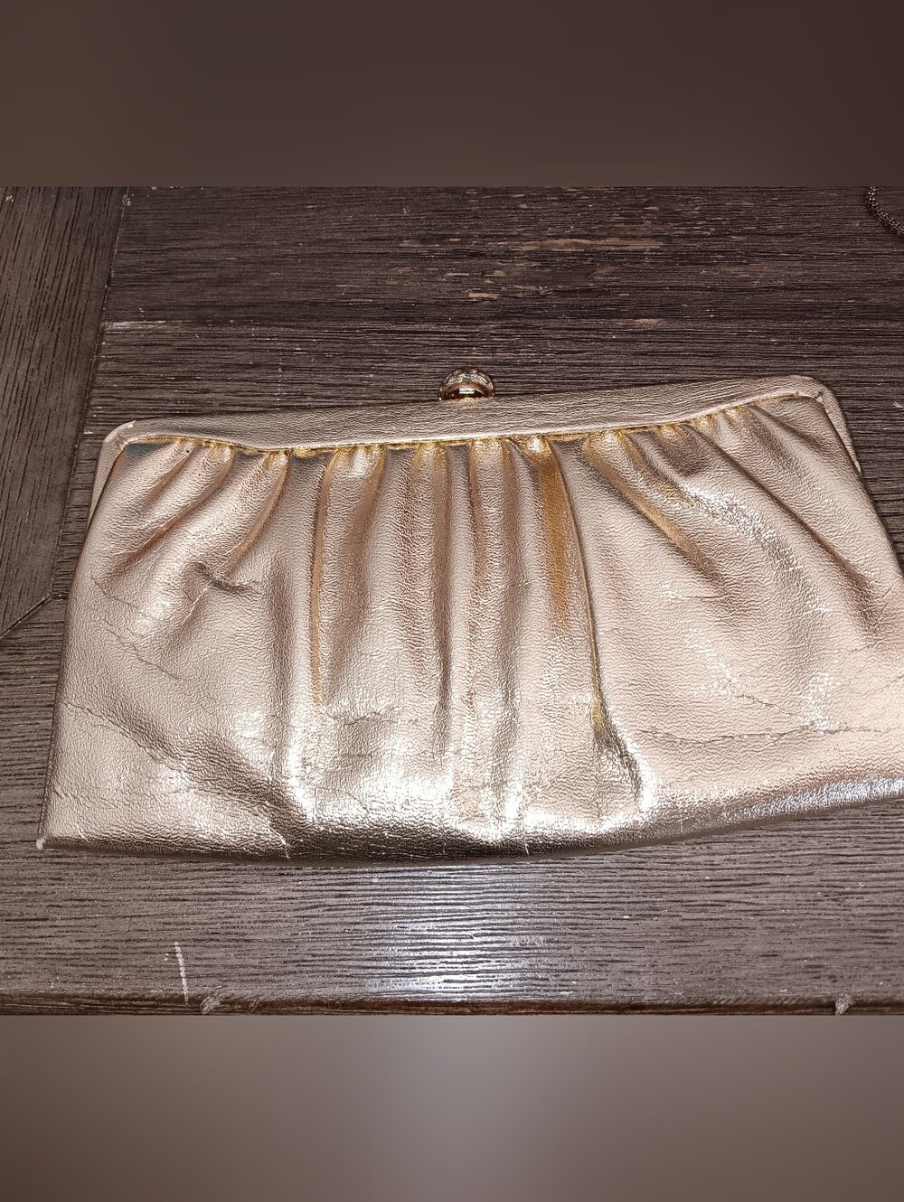 Metallic Gold Gathered Wristlet Clutch
